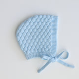 Baby Bonnet - Heirloom Cotton Knit Baby Blue