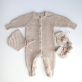 Baby Bonnet - Heirloom Cotton Knit Milky Coffee