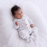 chunky knit warm white romper and matching pom [om booties