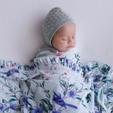mint fairy wren frill jersey wrap and sage grey bonnet