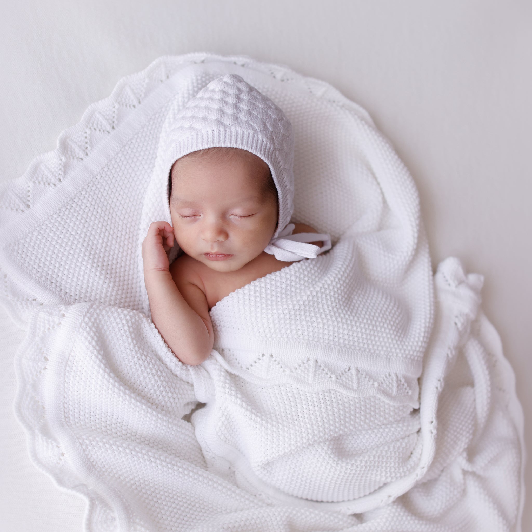 Heirloom cotton knitted baby blanket - warm white