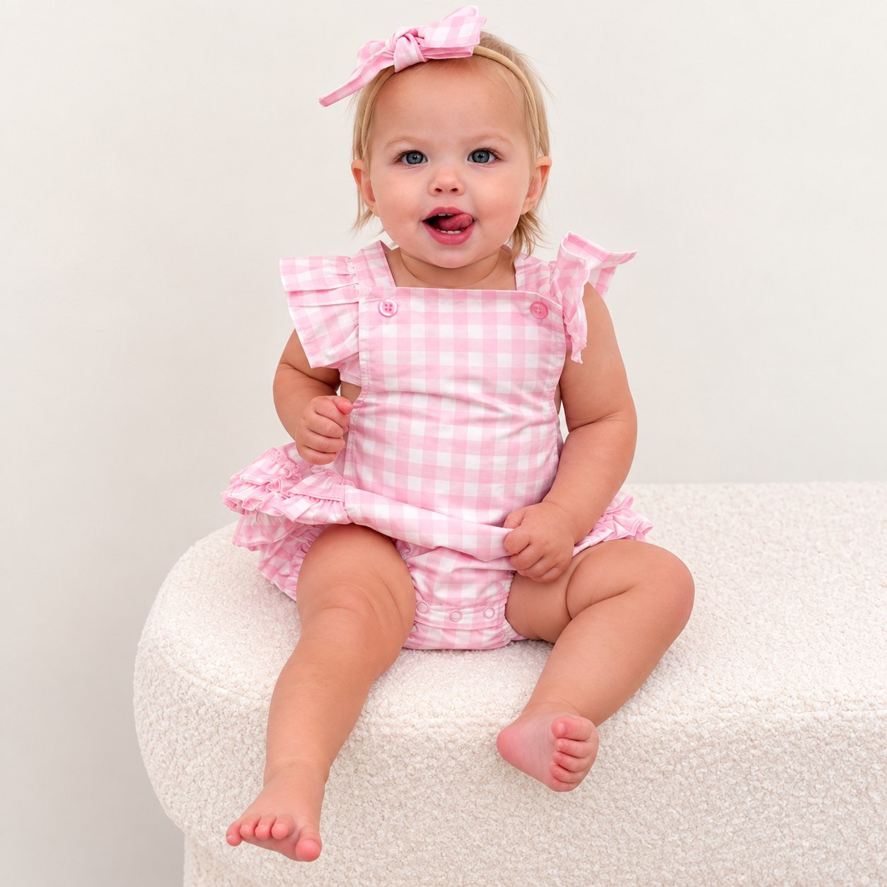 Pink Gingham baby playsuit – photo 3