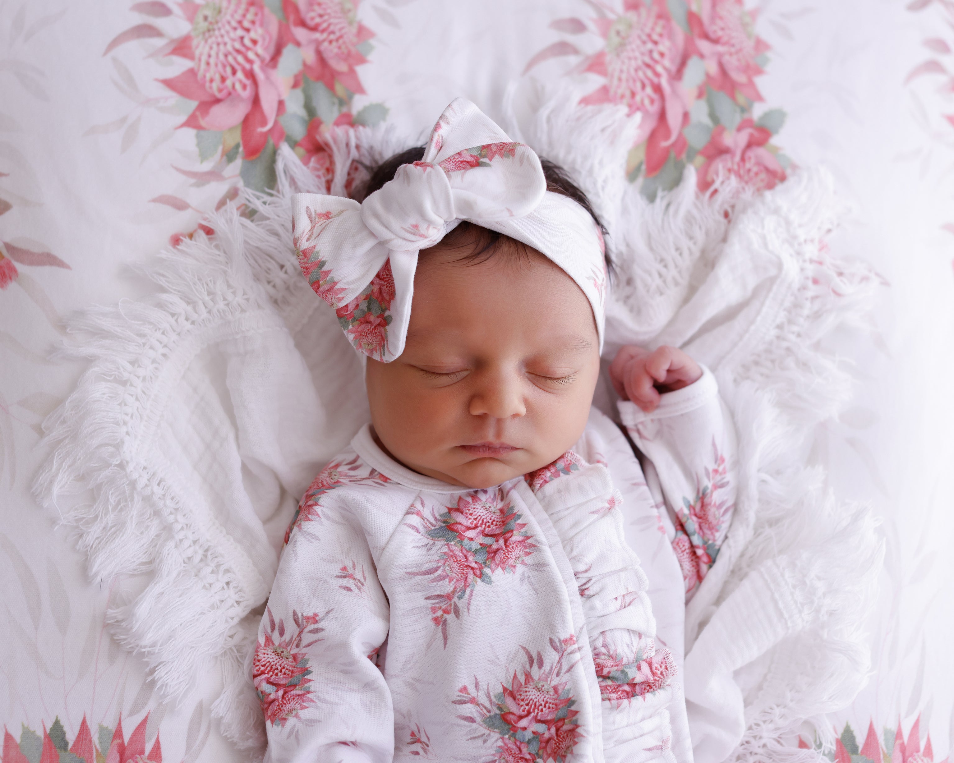 waratah frilly onesie with matching bow
