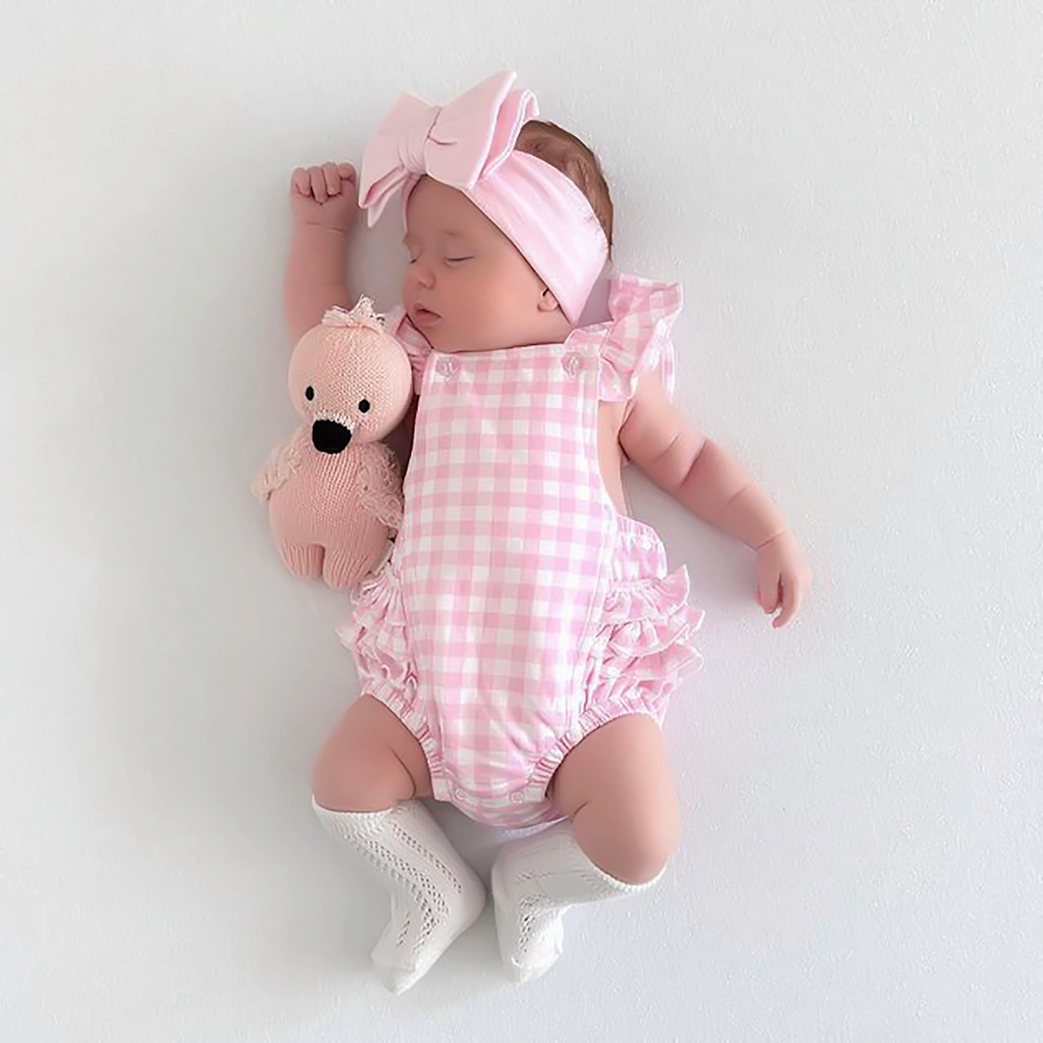 PRETTY-PINK-GINGHAM PLAYSUIT WITH BOW AND TEDDY