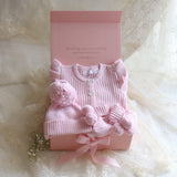 Baby Gift Set – Pink Frill Romper, Booties, Beanie Pink Box