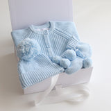 Baby Gift Set – Blue Knit Romper, Booties & Beanie
