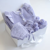 Baby Gift Set – Lavender Frill Romper, Booties, Bonnet