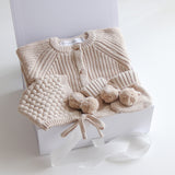 Baby Gift Set – Milky Coffee Knit Romper, Booties, Bonnet