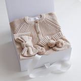 Baby Gift Set – Milky Coffee Knit Romper, Booties & Bow