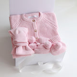Baby Gift Set – Pink Knit Romper, Booties & One size-Bow White Box