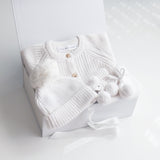 Baby Gift Set – Warm White Romper, Booties & Beanie