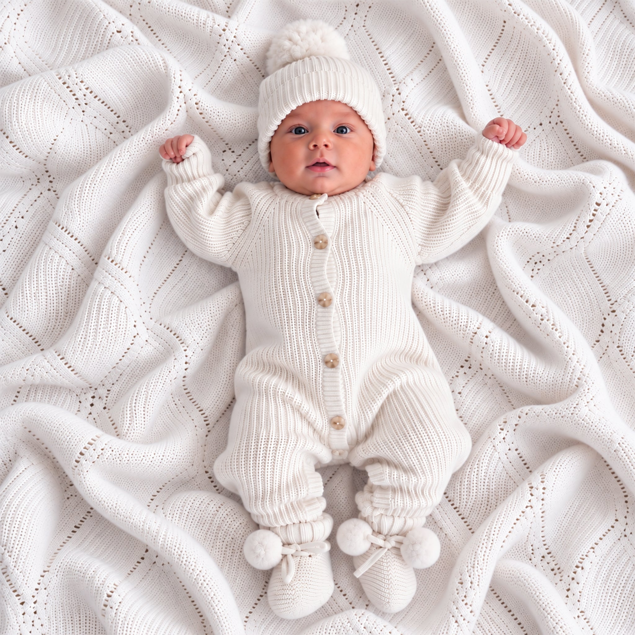Warm White knitted baby romper by Thea With Love