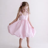 Bubble Hem Party Dress – Pink Gingham – 2–5 Years