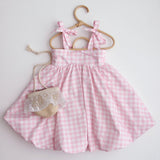Bubble Hem Party Dress – Pink Gingham – 2–5 Years