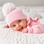 Cute Pretty Pink knitted baby beanie by Thea With Love
