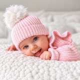 Cute Pretty Pink knitted baby beanie by Thea With Love
