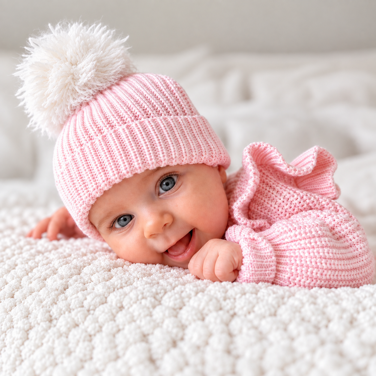 Cute Pretty Pink knitted baby beanie by Thea With Love