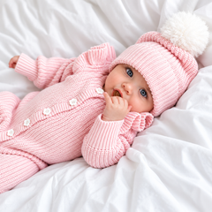 Frilly Pretty Pink knitted baby romper outfit