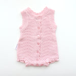 Florence lace knitted bubble romper is in a bundle with booties and bow and save 10% when purchasing the bundle. Lace knit cotton is perfect for summer