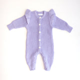 lavender pastel colour frill on shoulder snaps.romper product photo