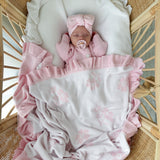 Frilly Pretty Pink Baby Blanket – 100 x 100cm Cotton Knit