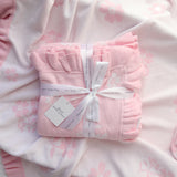 Frilly Pretty Pink Baby Blanket – 100 x 100cm Cotton Knit