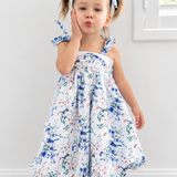 Girls Cotton Dress (2–5 Years) – Blue Fairy Wren | Bubble Hem
