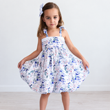 Girls Cotton Dress (2–5 Years) – Blue Fairy Wren | Bubble Hem
