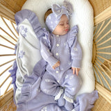 Lavender Posy jacquard knitted baby romper by Thea With Love