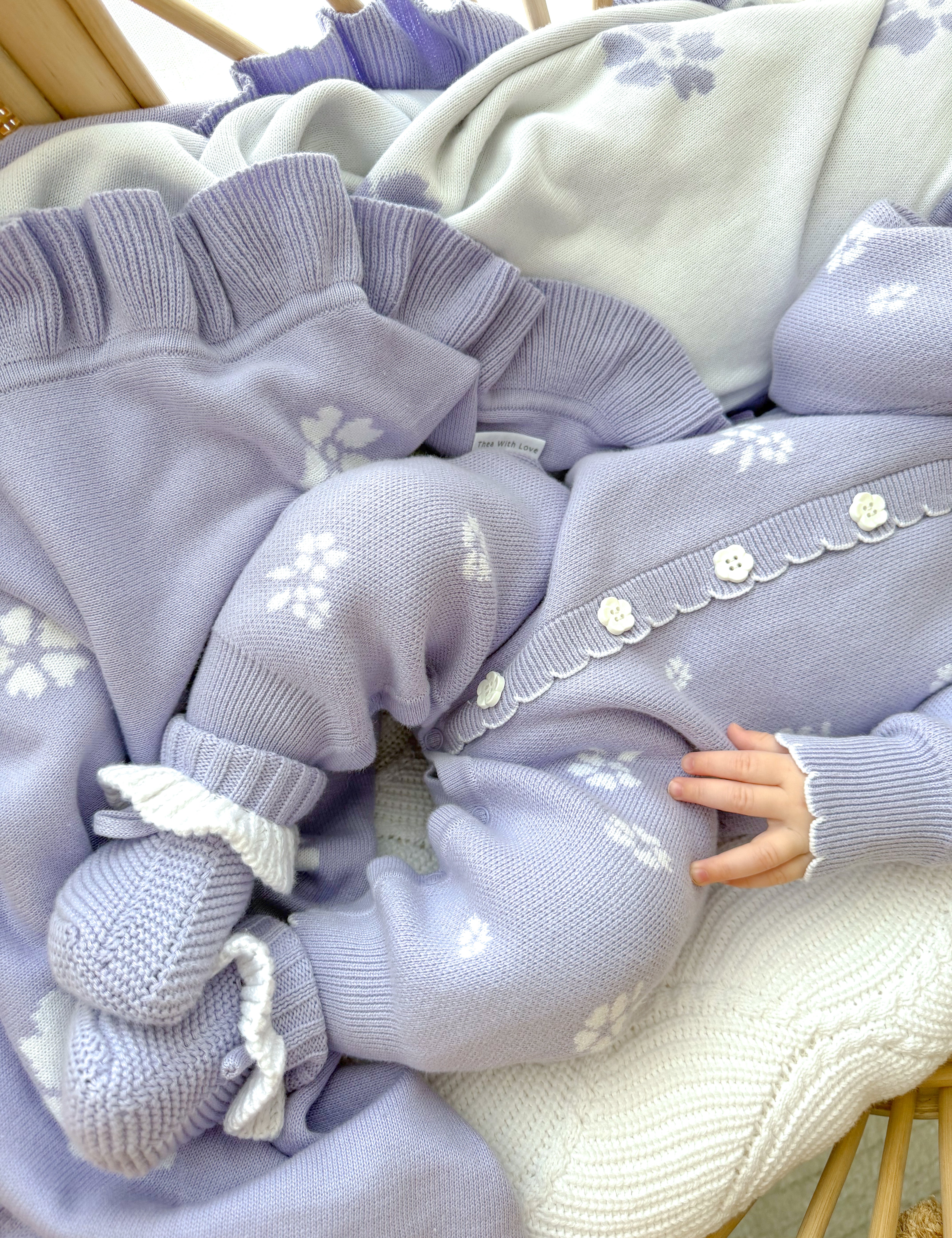 Lavender Posy jacquard knitted baby romper – photo 2