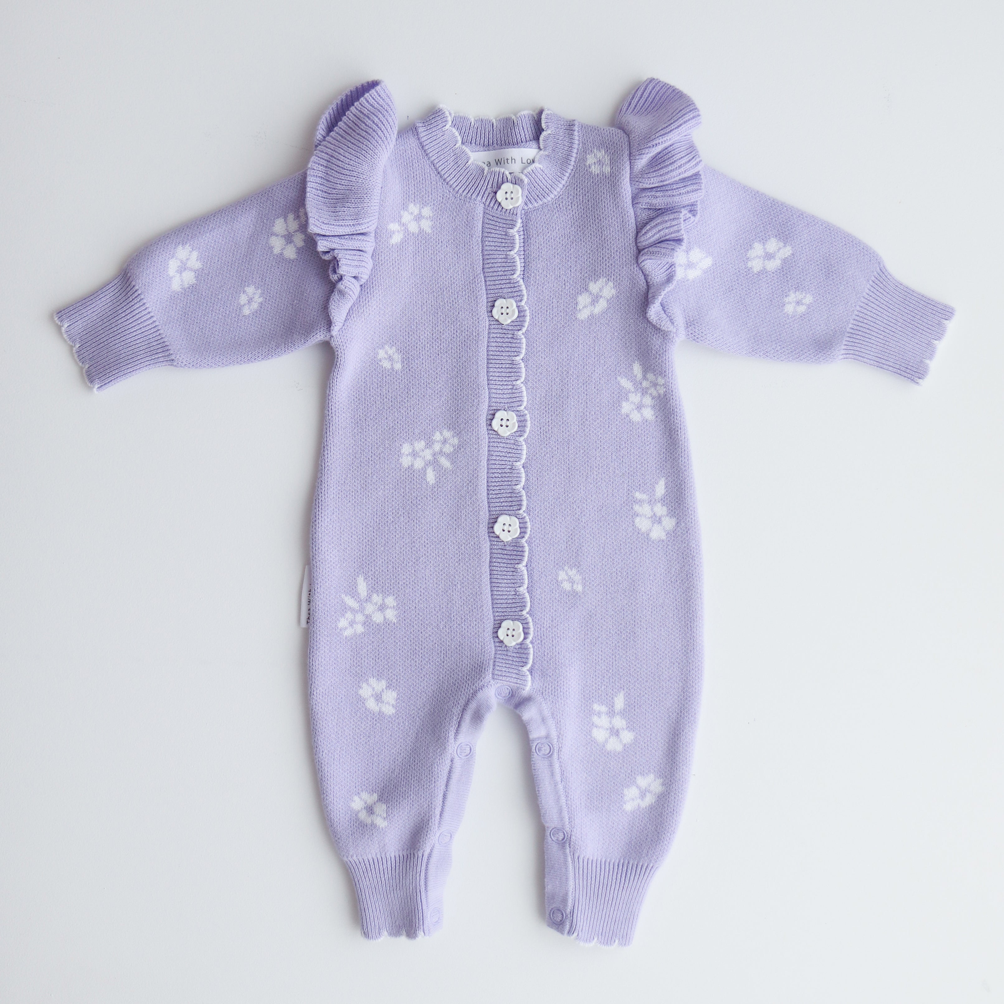 Lavender Posy jacquard knitted baby romper – photo 4