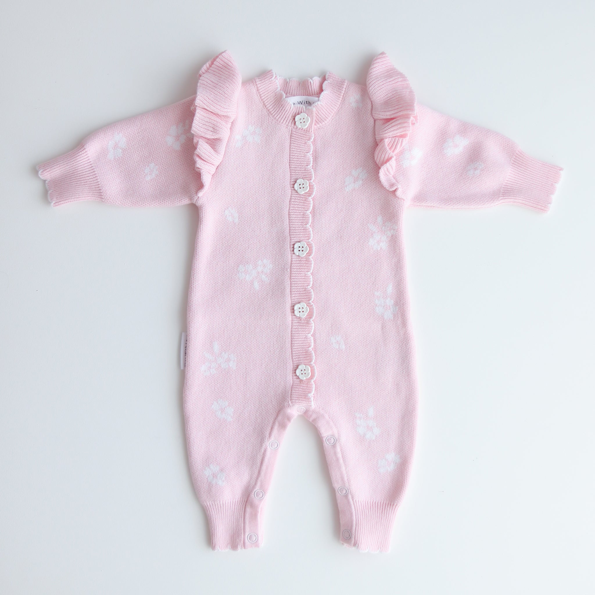 Jacquard Knitted Baby Romper – Pink Posy – photo 2