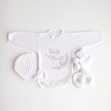 Newborn Announcement Outfit Set – Koala Knit Romper, Booties & Bonnet