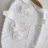 Koala Hello World Bundle With Bow - includes romper, booties and knitted bow