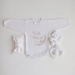 Koala Hello World Bundle With Bow -includes romper, booties and knitted bow