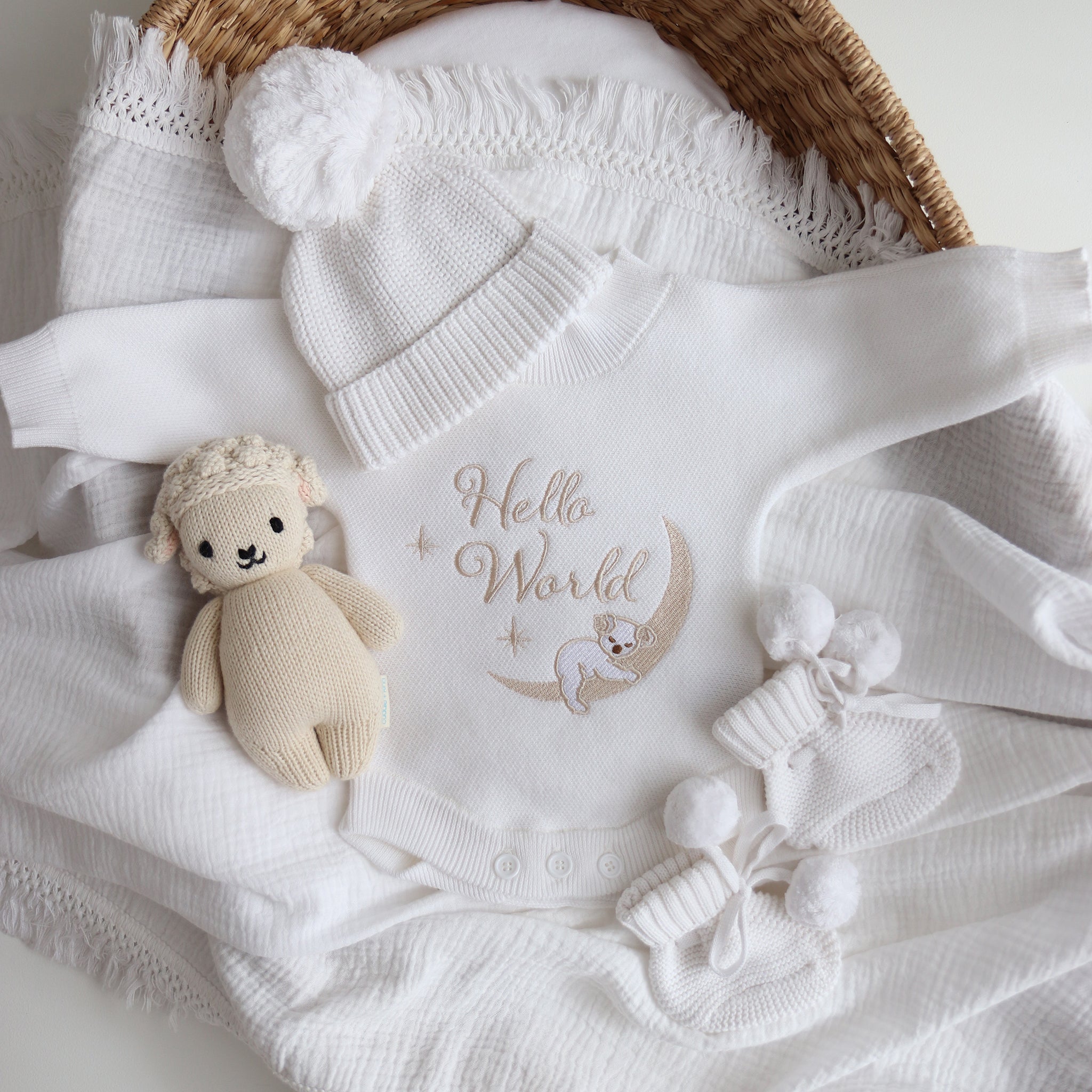 Koala Hello World Romper With Beanie and booties