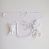 Koala Hello World Bundle With Bow - SAVE 10% includes romper, booties and knitted bow