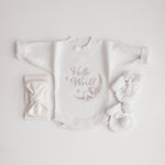 Koala Hello World Bundle With Bow - SAVE 10% includes romper, booties and knitted bow