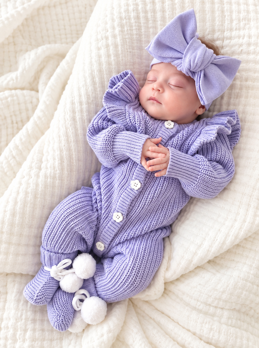 Baby Knitted Romper – Frilly Lavender – photo 3