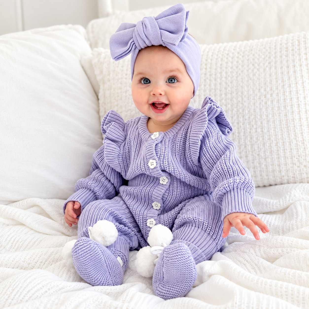 Baby Knitted Romper – Frilly Lavender – photo 2