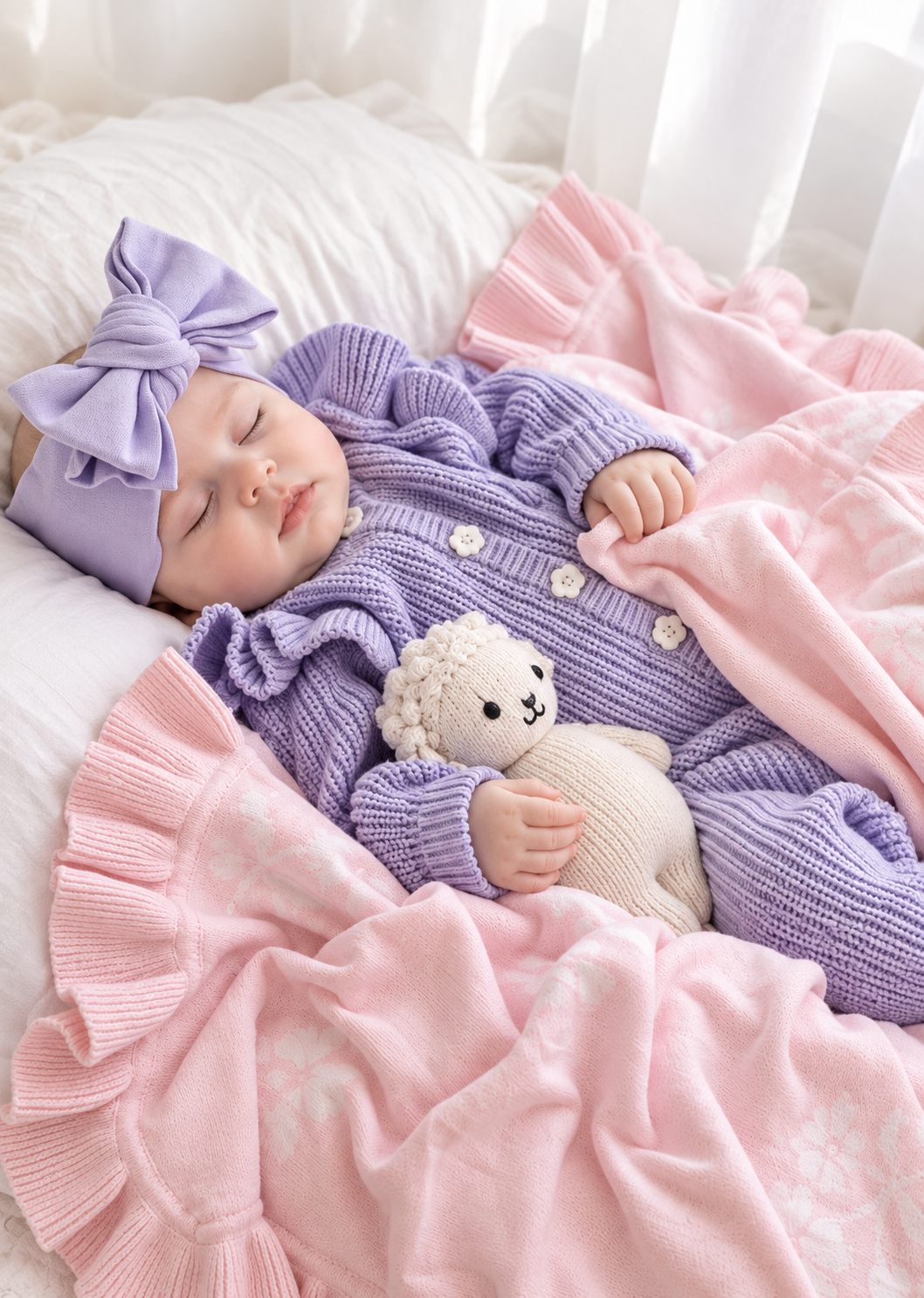 Baby Knitted Romper – Frilly Lavender – photo 5