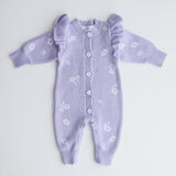 Jacquard Knitted Baby Romper – Lavender Posy