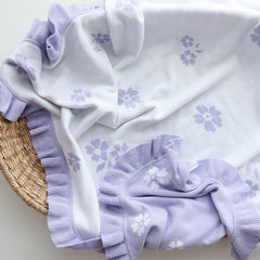 Lavender Posy Frill Knit Blanket – 100 x 100cm Cotton Knit by Thea With Love