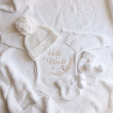 Newborn Announcement Outfit Set – Koala Knit Romper, Booties & Beanie