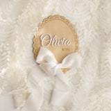 Personalised Baby Name Announcement Disc – White Ribbon