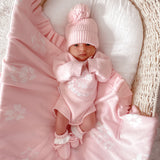 Pretty Pink Hello World Bundle With Cute Frilly Booties & Beanie