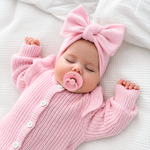 Pretty Pink knit bow headband for babies and toddlers by Thea With Love
