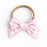 Pink Gingham Bow Headband – 11cm