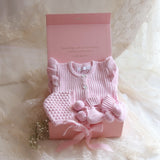 Baby Gift Set – Pink Frill Romper, Booties, Bonnet