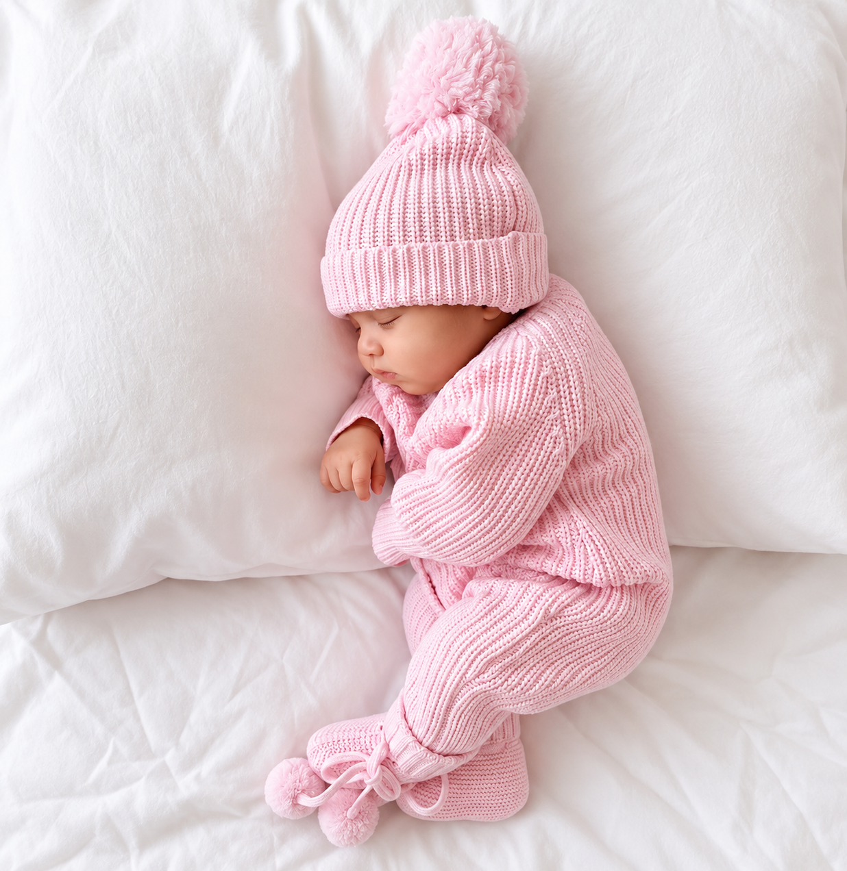 Pink chunky knit baby romper – photo 2